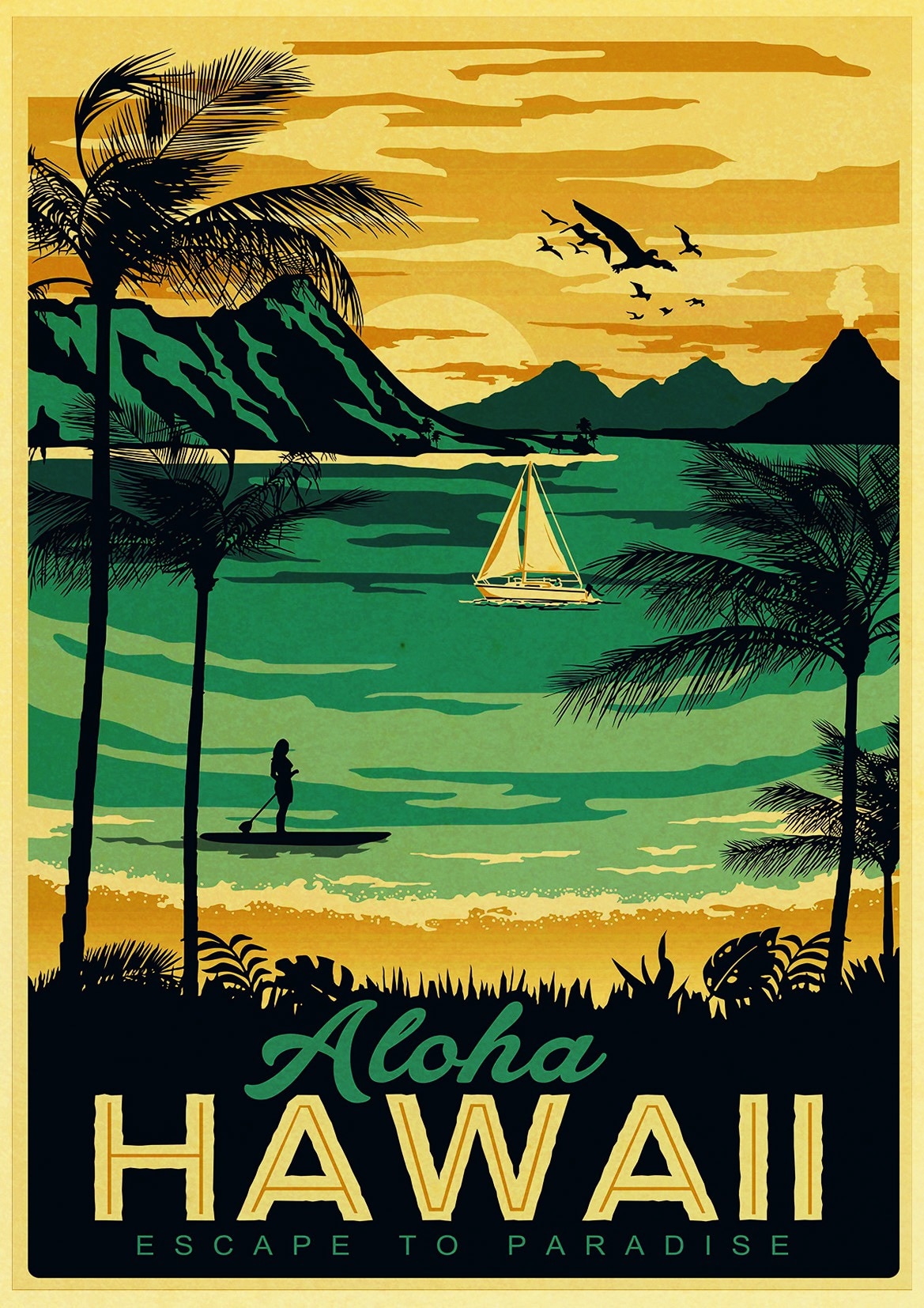 Hawaii Aruba Brooklyn San Francisco Travel Poster Retro Painting Diy